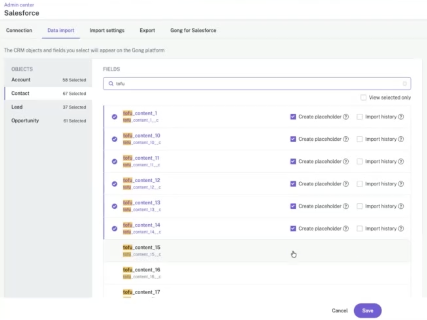 Gong Engage field mapping screen