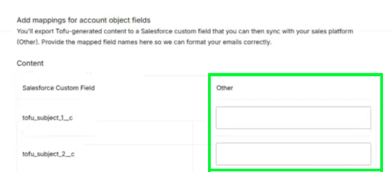 Field mapping table between Gong Engage and Salesforce